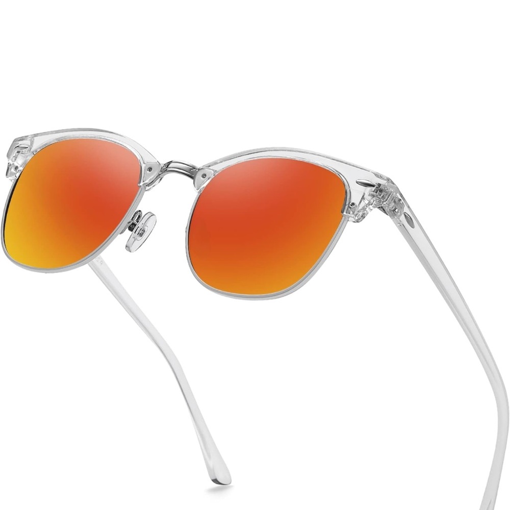 MEETSUN Retro Semi Rimless Polarized Sunglasses for Men Women Classic Trendy